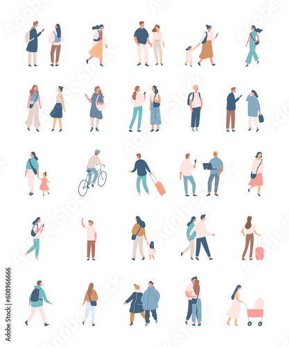 Different People flat vector silhouette bundle. Male and female flat faceless characters isolated on white background..