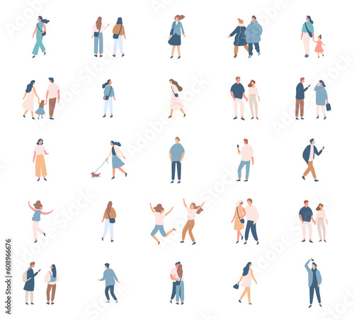 Different People flat vector silhouette bundle. Male and female flat faceless characters isolated on white background..