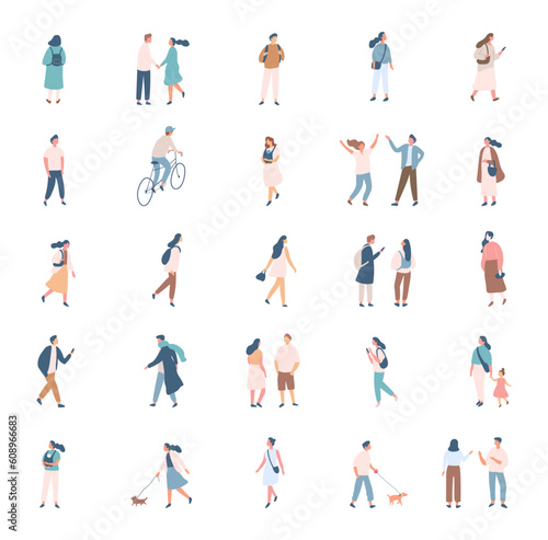 Different People flat vector silhouette bundle. Male and female flat faceless characters isolated on white background..