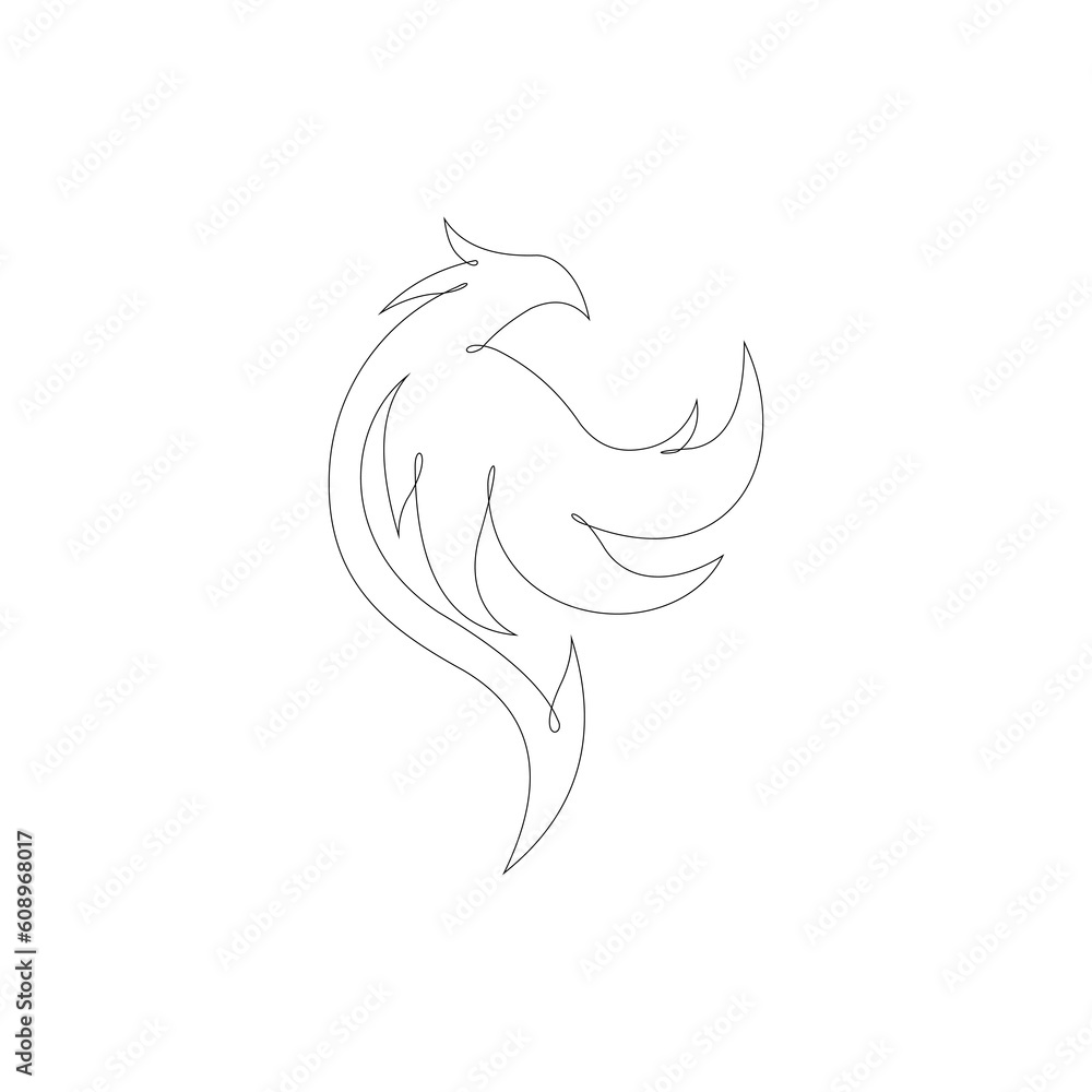 Single continuous line drawing of flame phoenix bird for corporate logo identity. Company icon concept from fauna shape. Trendy one line draw vector design graphic illustration Single continuous line drawing of flame phoenix bird for corporate logo identity. Company icon concept from fauna shape. Trendy one line draw vector design graphic illustration