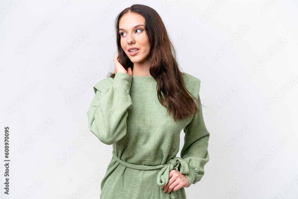 Young caucasian woman isolated on white background thinking an idea Young caucasian woman isolated on white background thinking an idea