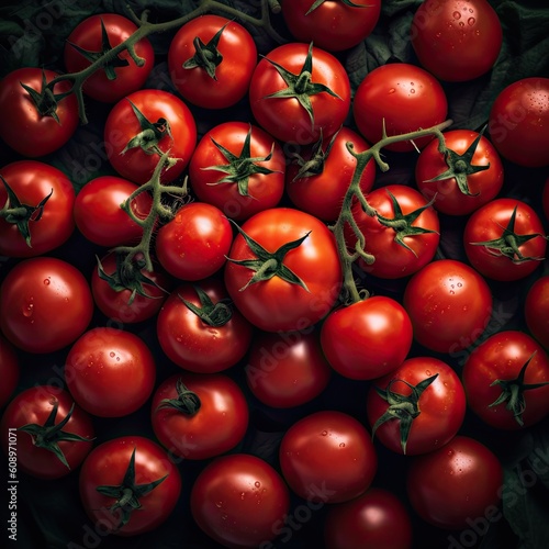 Tomatos photography, top view, fresh