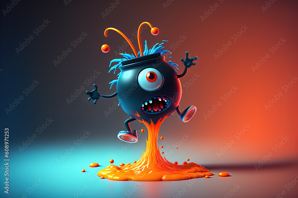 Monster can. Alluminium can with paint as a cute character. Generated