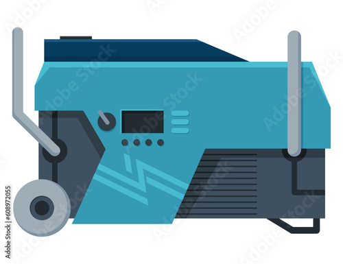 Portable electric power generator icon. Gasoline generator, emergency equipment. Energy generating backup equipment and electricity voltage source alternator machine. Cartoon vector illustration
