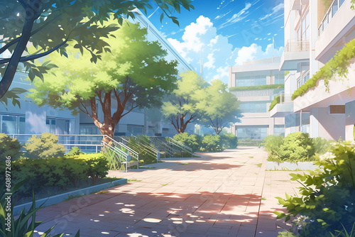 繊細で芸術的な学校や学園系背景のイラスト(AI generated image)