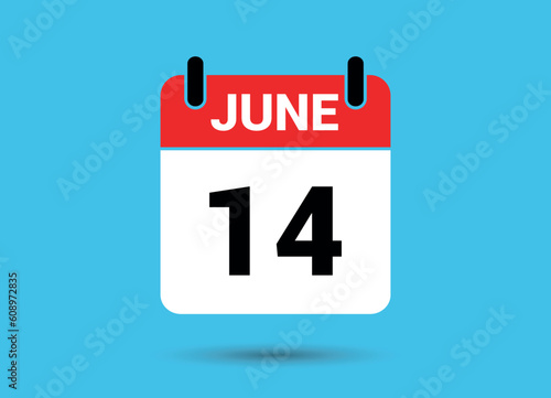14 June Calendar Date Flat Icon Day 14 Vector Illustration