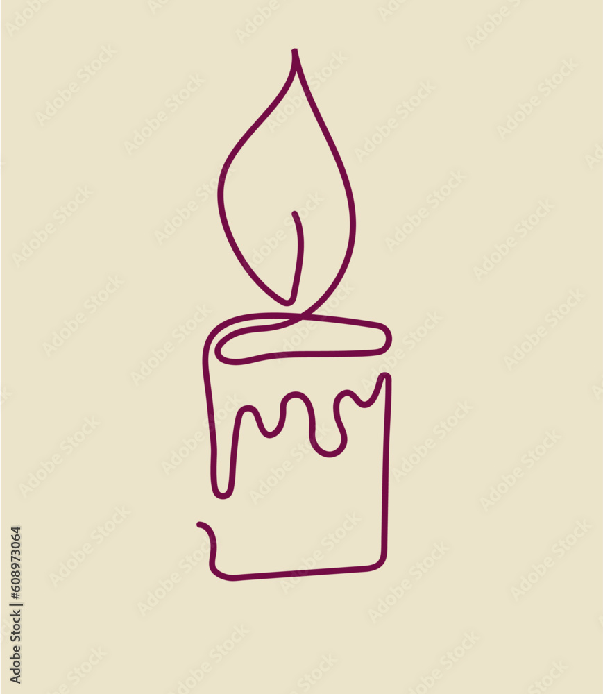 Candle image in one line art style on a beige background Candle image in one line art style on a beige background
