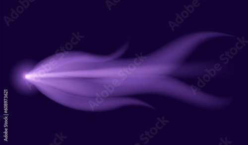 Meteor or comet. Neon space flying meteorite or asteroid, realistic vector illustration. Meteor fire trails isolated. Fireball glowing gas and dust tails at night sky