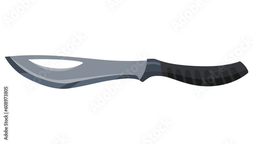 Military hunting knife. Combat weapon blade, vector model type. Trapper sword or hunter knife blade. Protection concept. Warrior blade or jackknife on white background