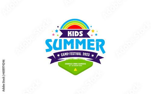 Illustration vector graphic of kids summer camp colour full logo design template
