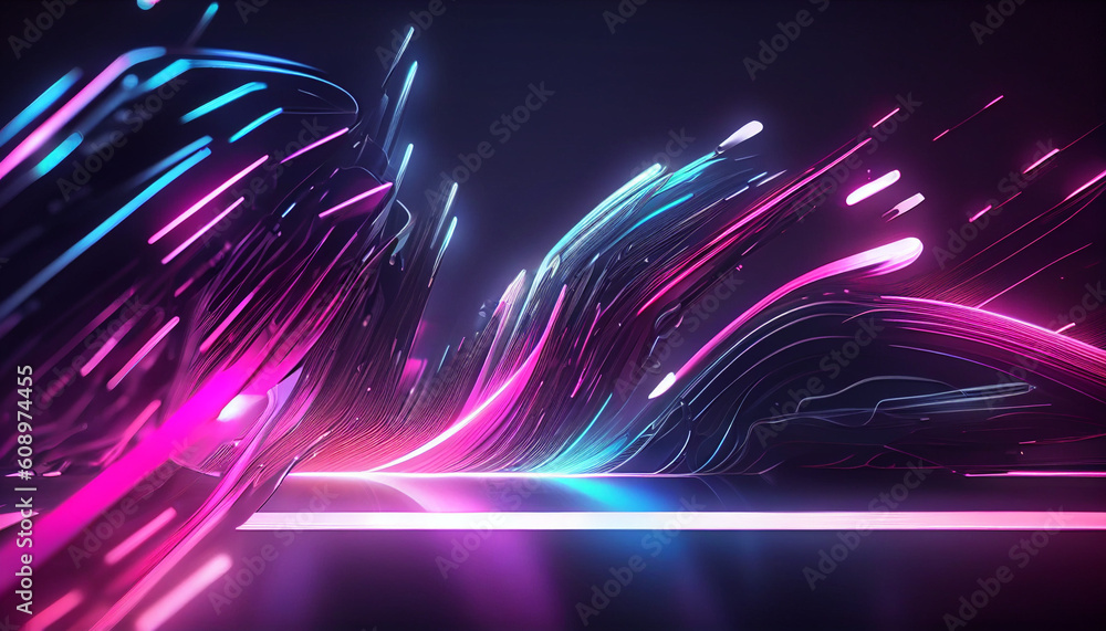 Neon blue and pink led lines on a dark night background Vapor wave  futuristic wallpaper Stock Photo  Adobe Stock