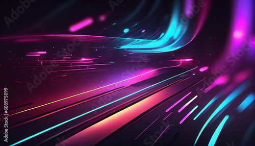 abstract futuristic background with pink purple blue glowing neon moving high speed wave lines. Data transfer concept wallpaper. Ai generated image