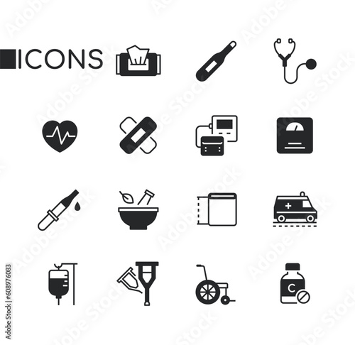 Physical health care - set of line design style icons