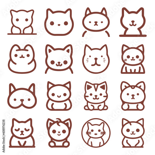 Fototapeta Naklejka Na Ścianę i Meble -  Cute Cartoon cat, kitten face line vector sticker set isolated on white