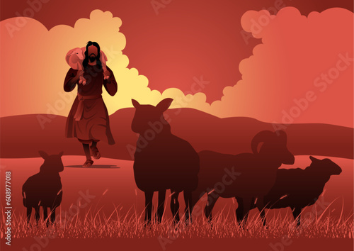 Jesus Christ as a shepherd vector illustration