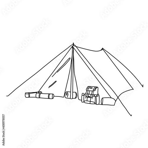 Camping clipart, doodle camper adventure - great for printing.Doodle element isolated on white backgound.