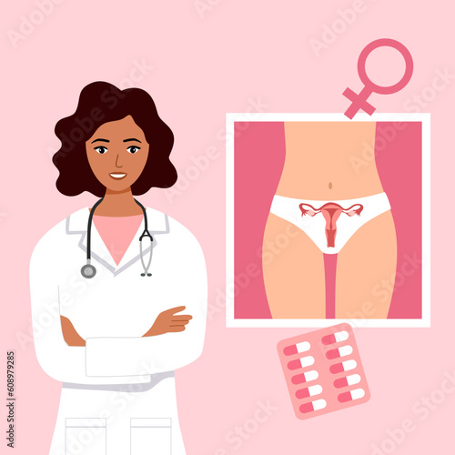 Female gynecologist doctor concept vector illustration.