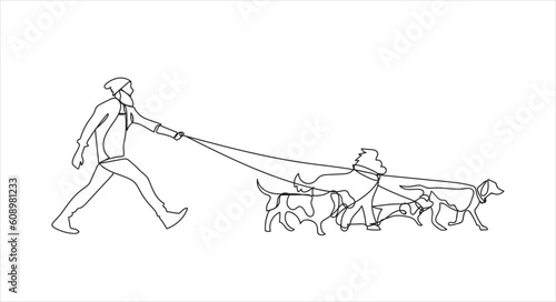 Man running with dog continuous line drawing vector illustration