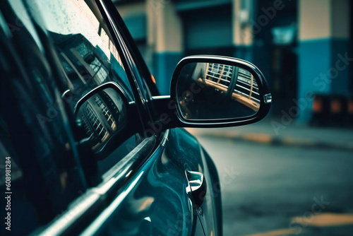 in a car, the driver's side mirror