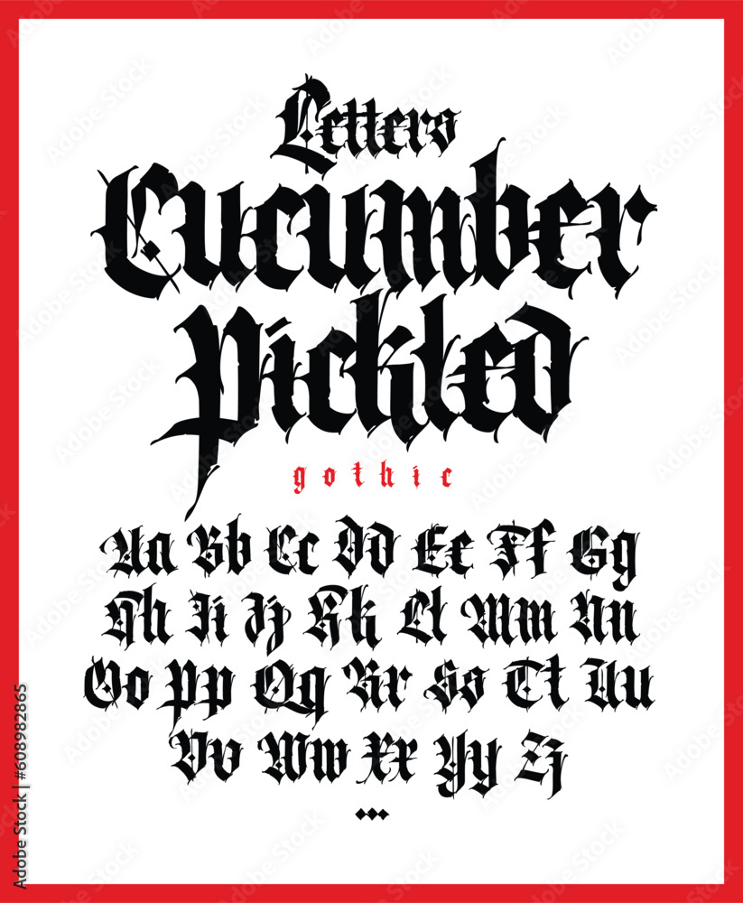 Gothic font from Latin letters. Vector. English alphabet. Medieval ...