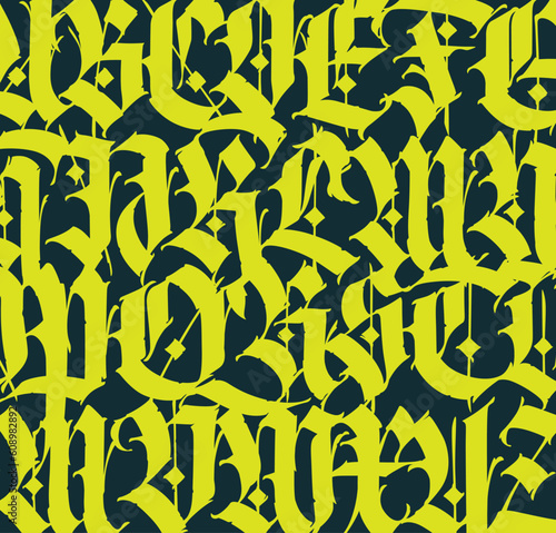 Pattern, ornament in the Gothic style. Vector. Alphabet. Calligraphy and lettering. Medieval latin letters. Graphic elements for corporate identity for the company. Elegant font for tattoos.