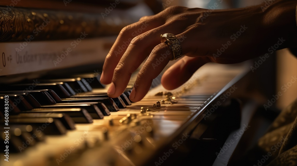 A close-up view of a musician hands on their instrument Created With Generative AI Technology