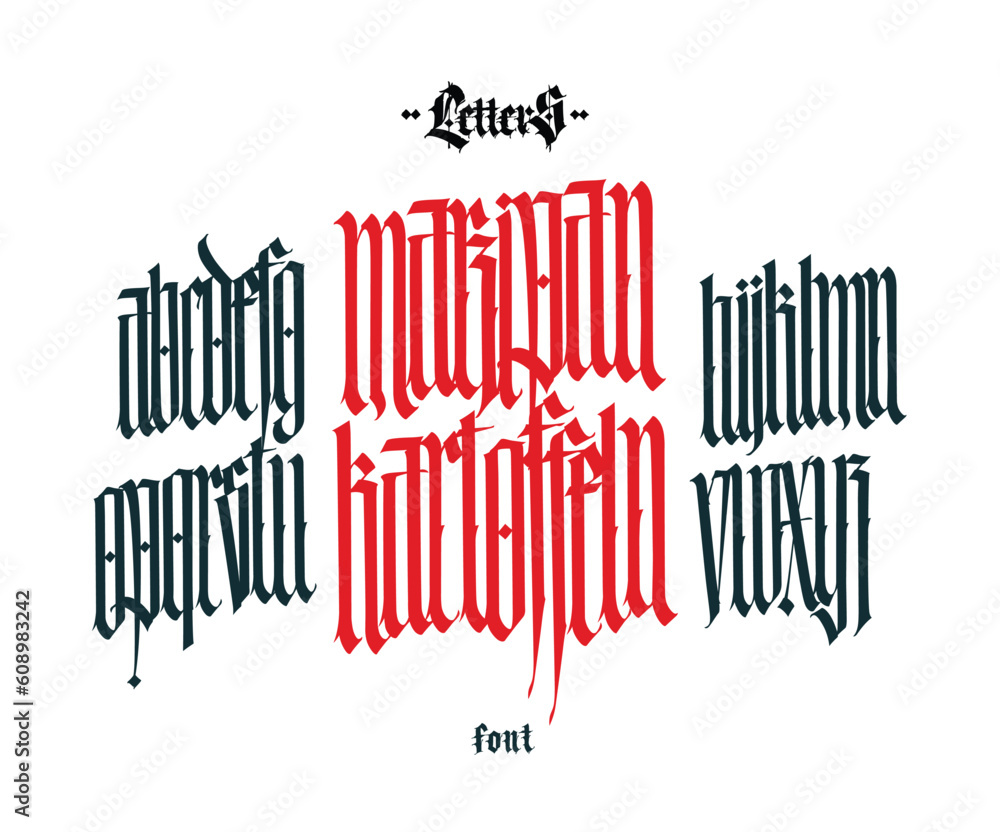 Gothic font from Latin letters. Vector. English alphabet. Medieval European style. English alphabet 9th-19th century. Symbols and signs for monogram and design. Modern calligraphy. Gothic font from Latin letters. Vector. English alphabet. Medieval European style. English alphabet 9th-19th century. Symbols and signs for monogram and design. Modern calligraphy.