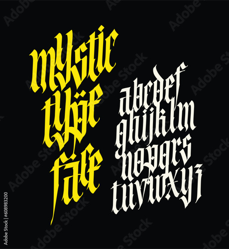 Gothic font from Latin letters. Vector. English alphabet. Medieval European style. English alphabet 9th-19th century. Symbols and signs for monogram and design. Modern calligraphy.