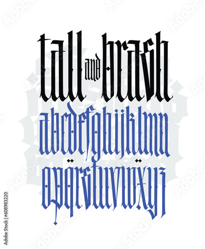 Gothic font from Latin letters. Vector. English alphabet. Medieval European style. English alphabet 9th-19th century. Symbols and signs for monogram and design. Modern calligraphy.