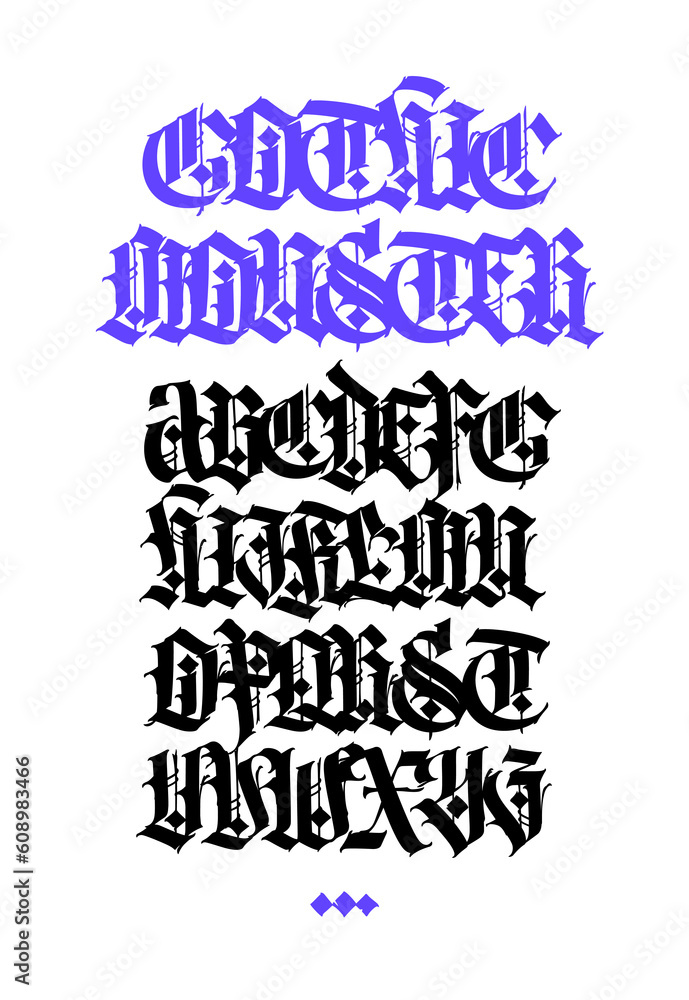 Fototapeta premium Gothic. Vector. Uppercase letters on a white background. Beautiful and stylish calligraphy. Elegant European typeface for tattoo and design. Medieval Germanic modern style.
