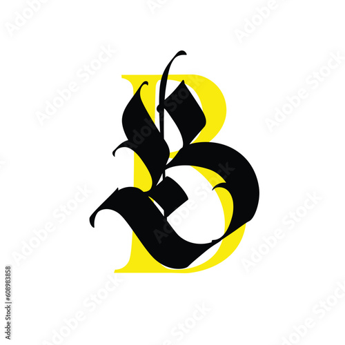 Letter L, in the Gothic style. Vector. Alphabet. The symbol is isolated on a white background. Calligraphy and lettering. Medieval Latin letter. Logo for the company. Monogram. Elegant font for tattoo