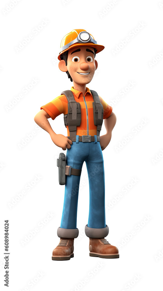 construction worker 3d character in hard hat. isolated background construction worker 3d character in hard hat. isolated background