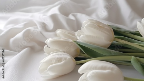 bouquet of white tulips on white , ai generative