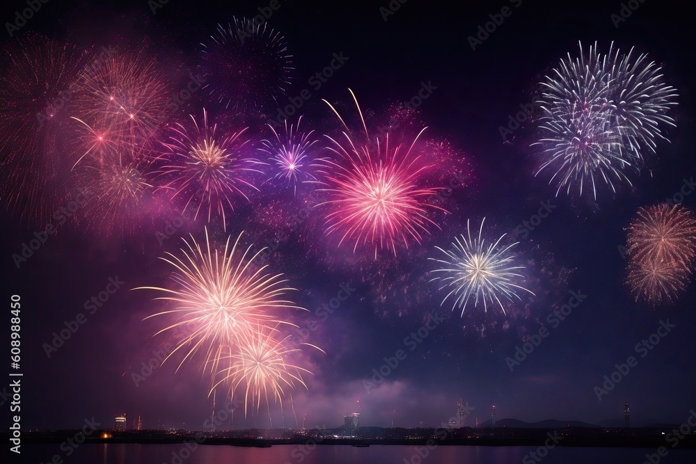 Fireworks over the river Fireworks over the river
