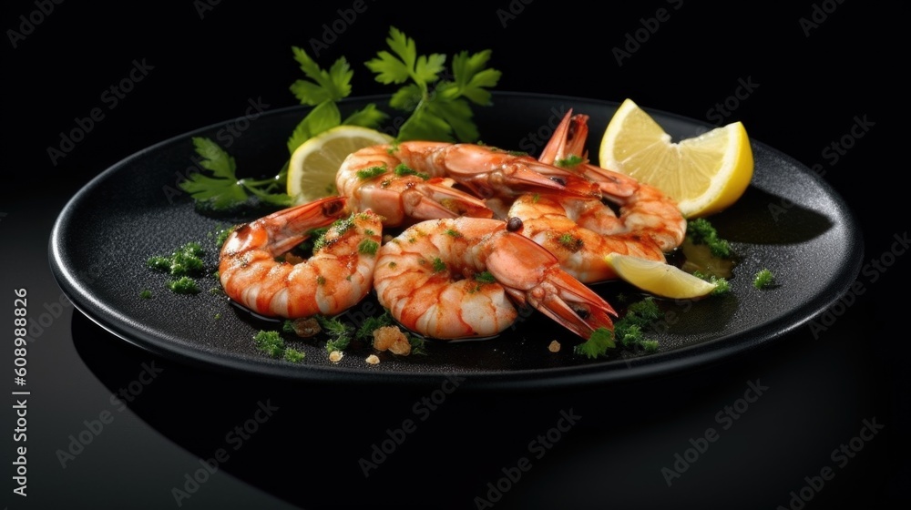 grilled shrimps with lemon and basil.ai ilustation