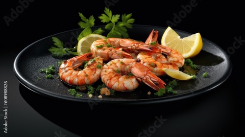 grilled shrimps with lemon and basil.ai ilustation