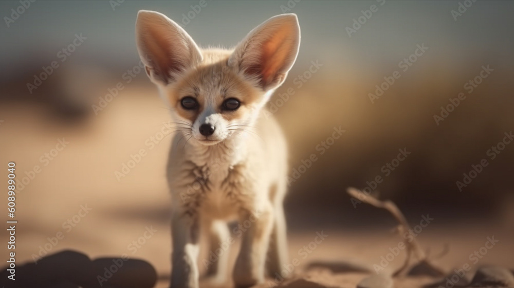 A fox is on a sand dune.generative ai
