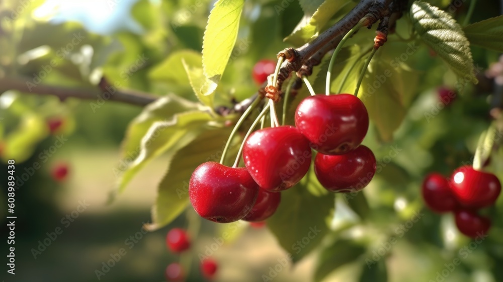 red cherries on a branch, ai generative red cherries on a branch, ai generative