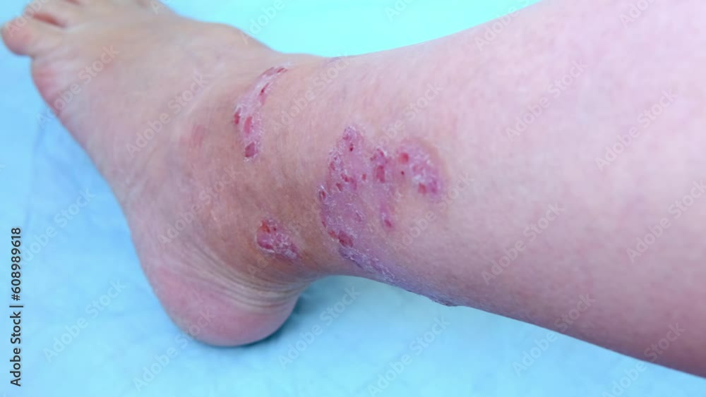 close-up of human shin, numerous wounds on leg of adult female patient, redness, scarring, sores from scratching, burn, concept of medical care, self-harm to skin, human tissue regeneration close-up of human shin, numerous wounds on leg of adult female patient, redness, scarring, sores from scratching, burn, concept of medical care, self-harm to skin, human tissue regeneration