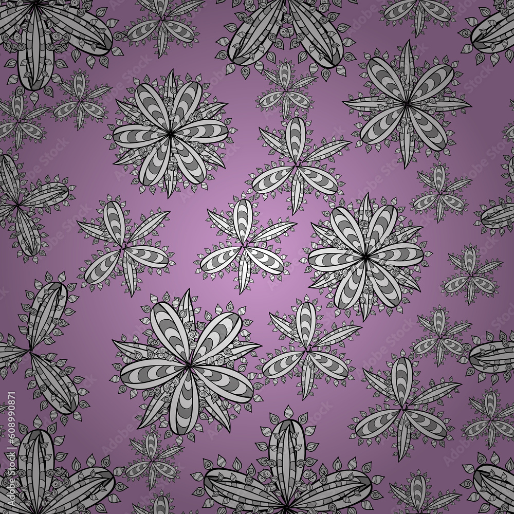 Fototapeta premium seamless pattern with white doodles flowers on colorful background