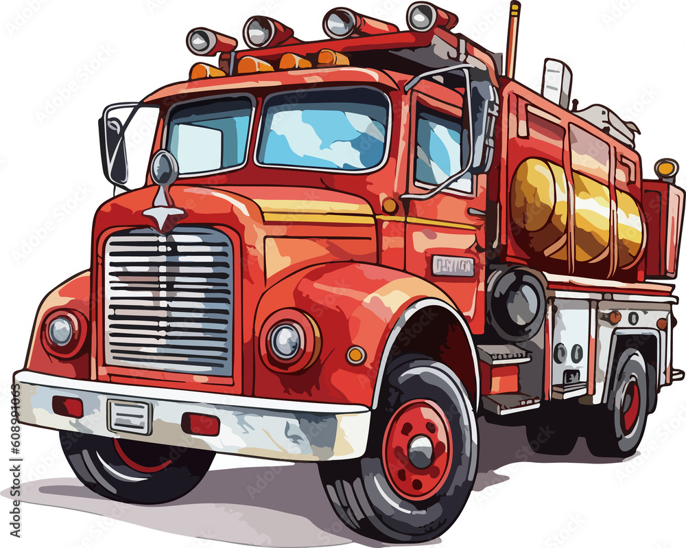 hand drawn cartoon fire truck illustration material
