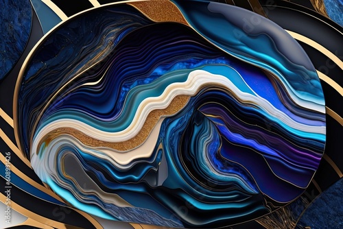 Abstract Blue Background. Marble Agate Granite Generative AI