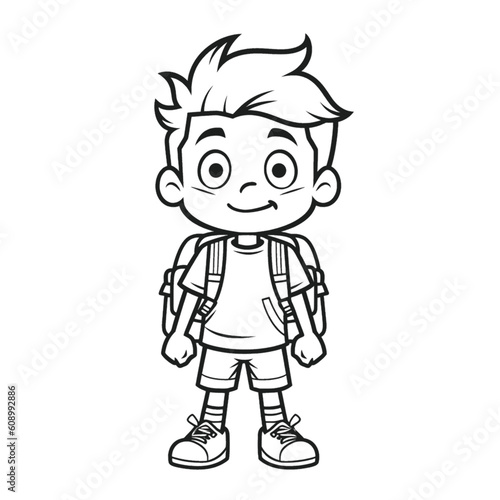 Simple and Fun: Flat Vector Coloring Page of a School Boy for Children