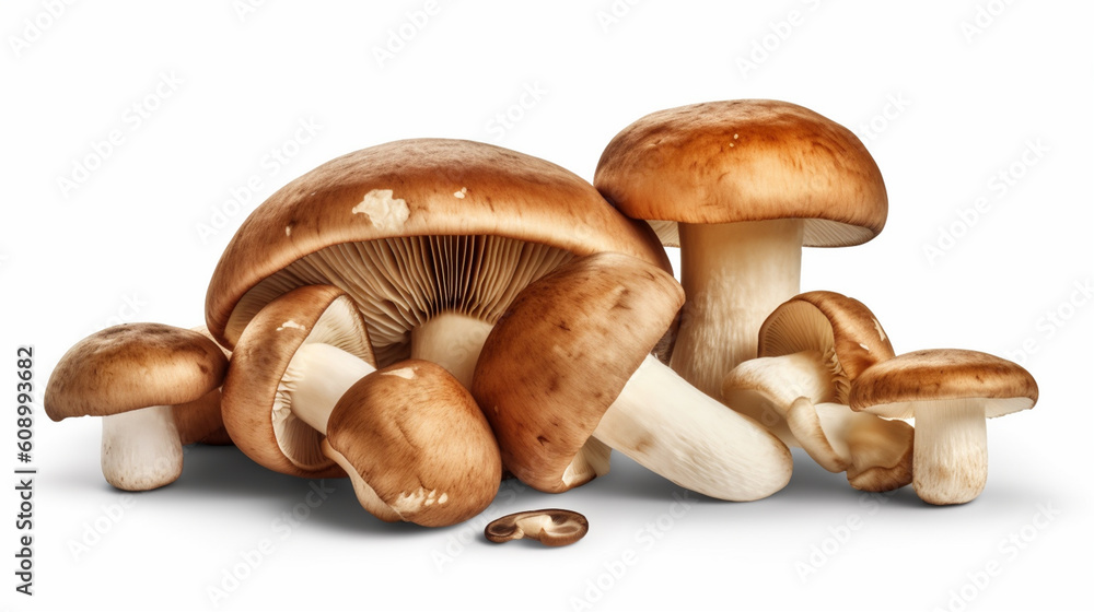 A pile of mushrooms on a white background.generative ai A pile of mushrooms on a white background.generative ai