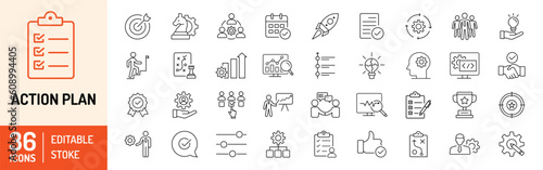Photographie Action plan editable stroke outline icons set