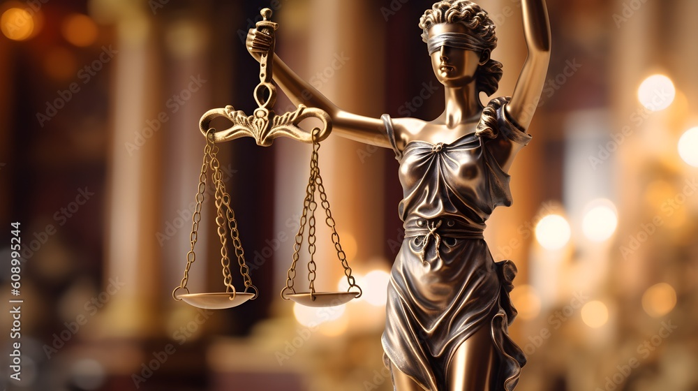 Themis statue, symbol of law and justice, holding scales and
