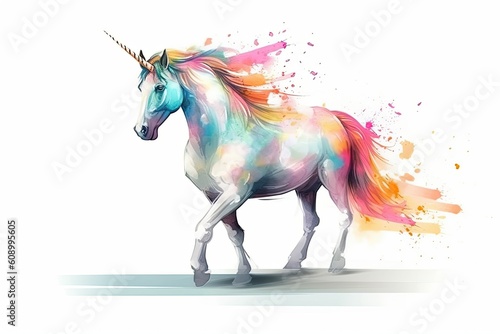 Multicolored illustration of a fabulous unicorn. Generative ai. © Iryna