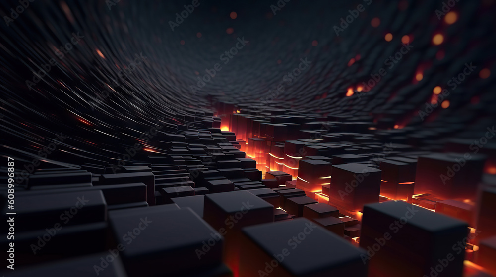 Fototapeta premium Modern digital abstract 3D background. Can be used in the description of network abilities, technological processes, digital storages, science, education, etc. Copy space. Based on Generative AI