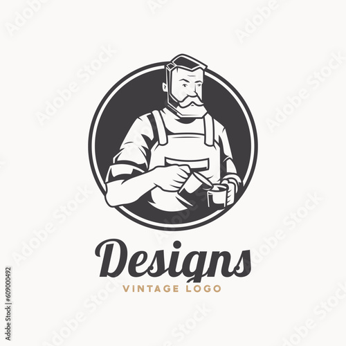 coffee barista logo design, coffee maker character logo illustration.