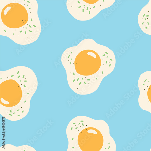Fried eggs with yolk and seasonings seamless pattern